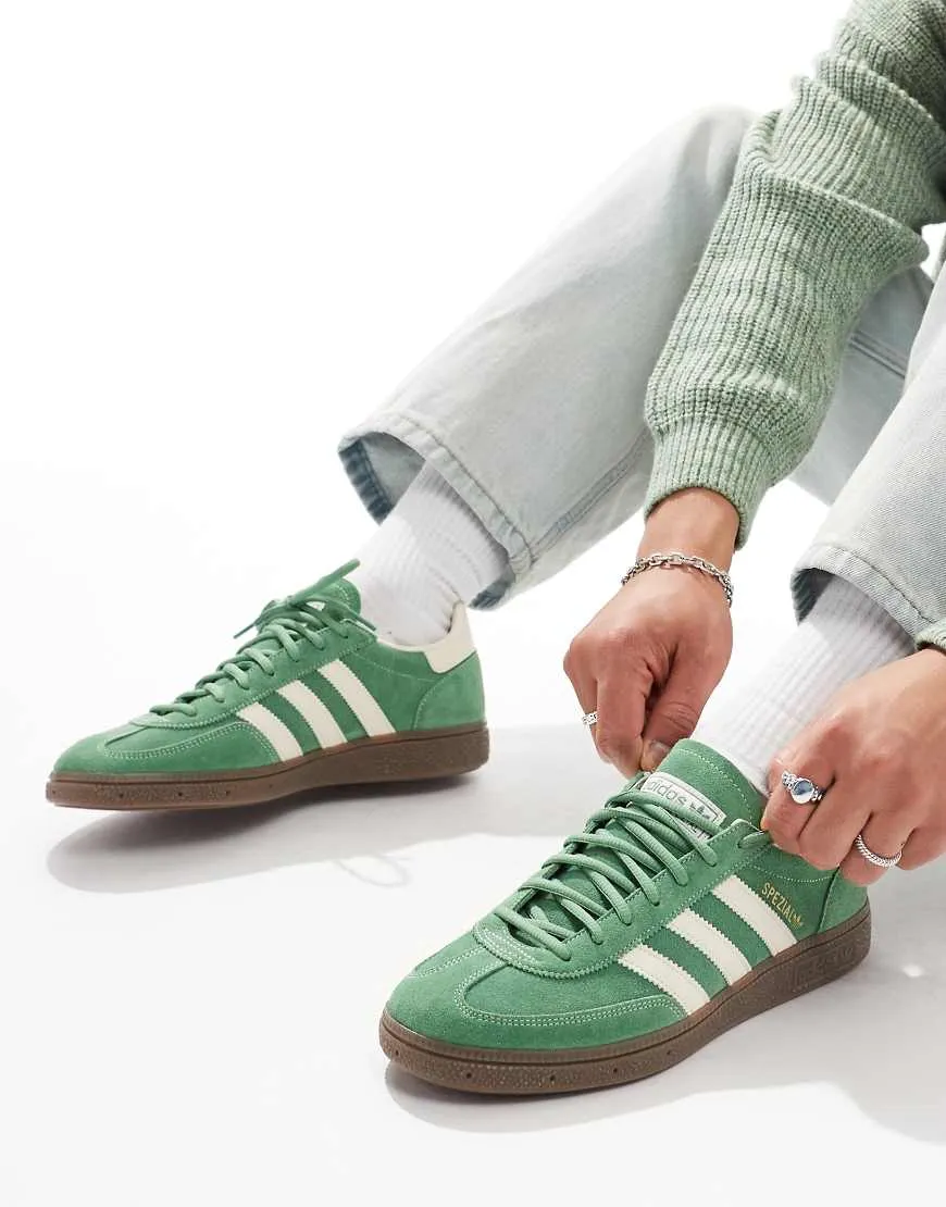 adidas Originals Handball Spezial gum sole trainers in green and white-Multi sold by ASOS