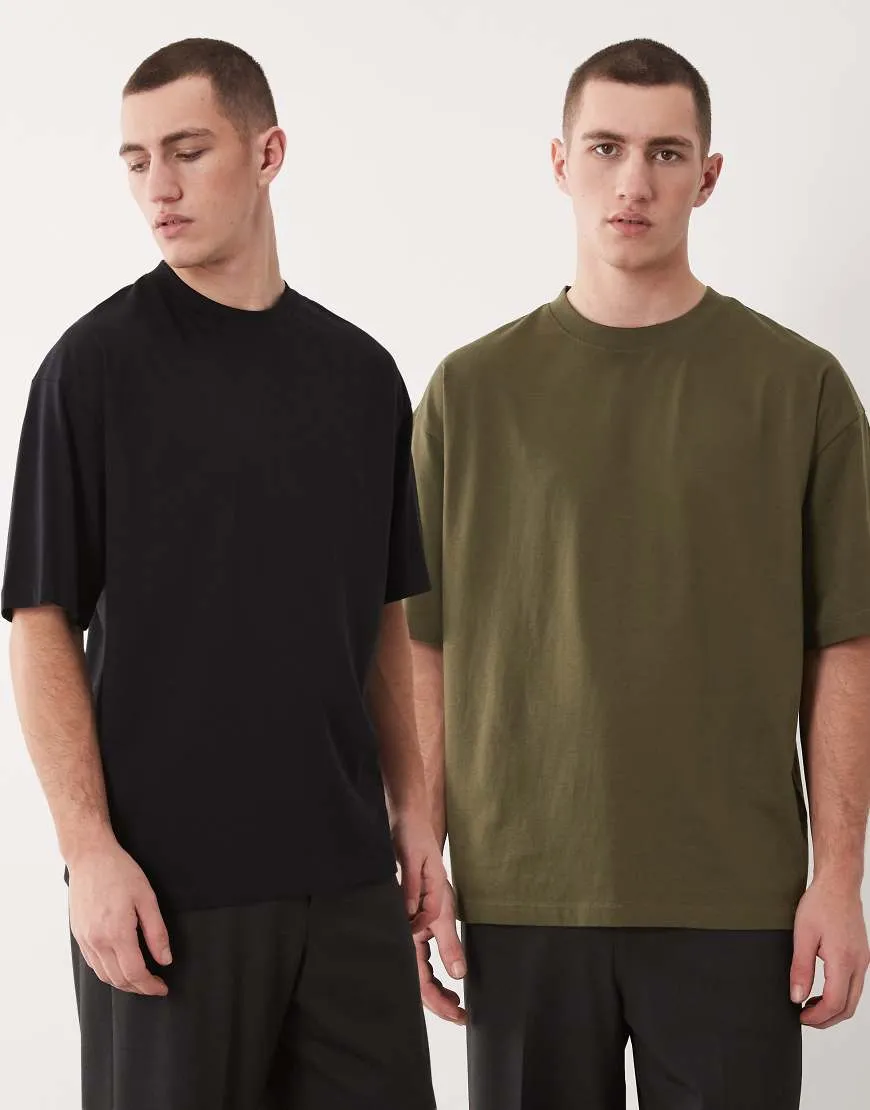 ASOS DESIGN Essentials 2 pack oversized t-shirts in black and green-Multi sold by ASOS