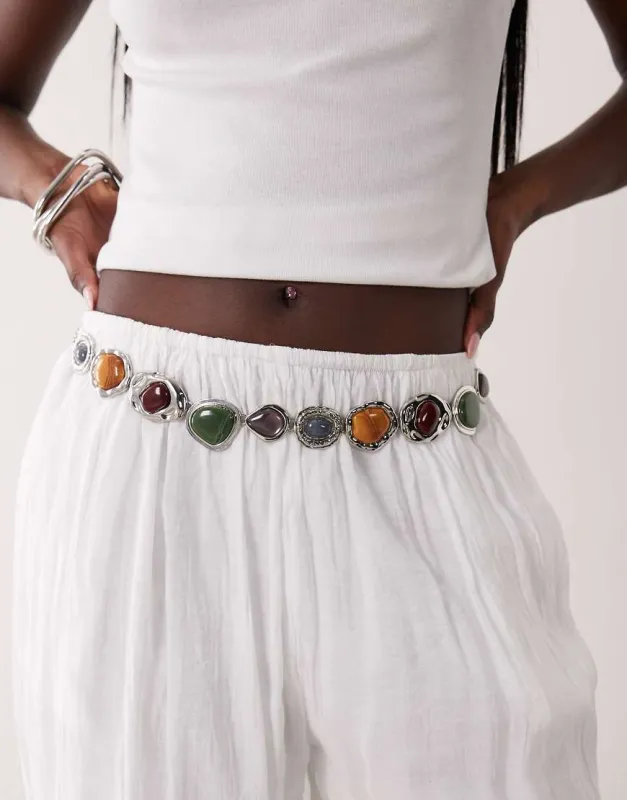 ASOS DESIGN mixed resin chain belt in silver-Multi made by ASOS