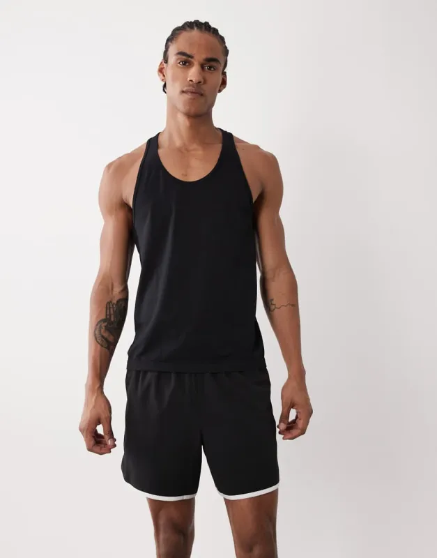 4505 retro woven 5"" side stripe sprinter short with zip pockets in black made by ASOS