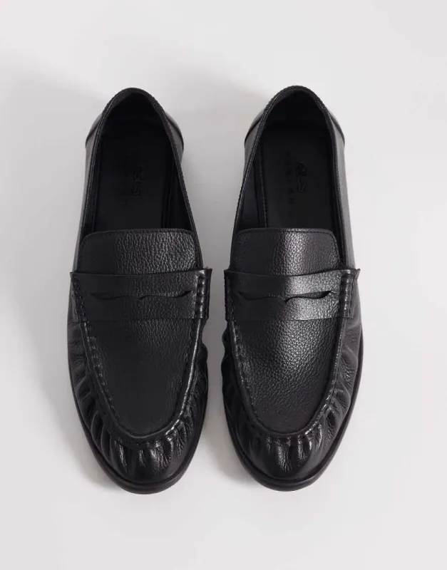 ASOS DESIGN penny loafer with ruching in black leather made by ASOS