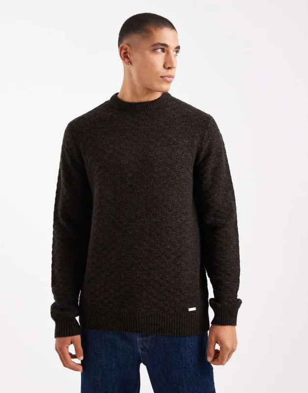 Threadbare crew neck textured knitted jumper in black and brown twisted yarn made by ASOS