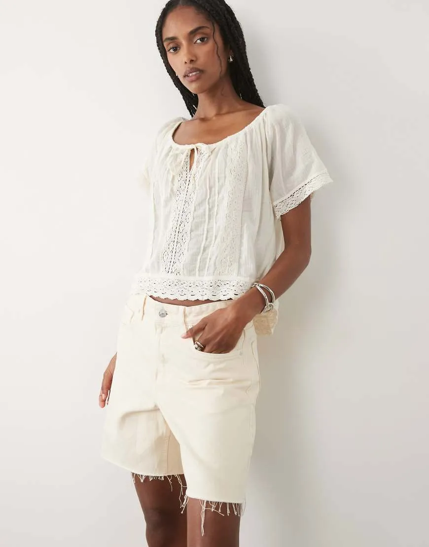Mango 100% cotton denim short in light beige-Neutral sold by ASOS