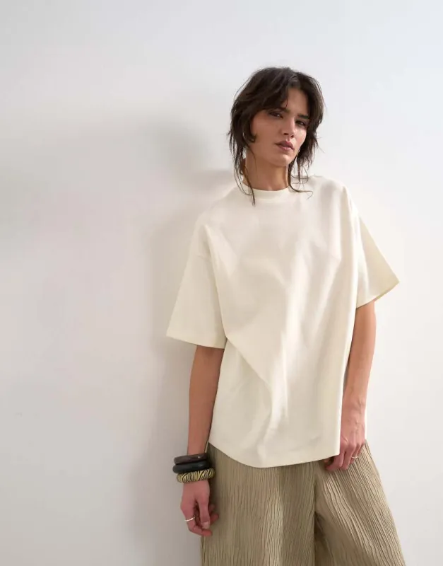 Topshop premium interlock oversized tee in ecru-White made by ASOS