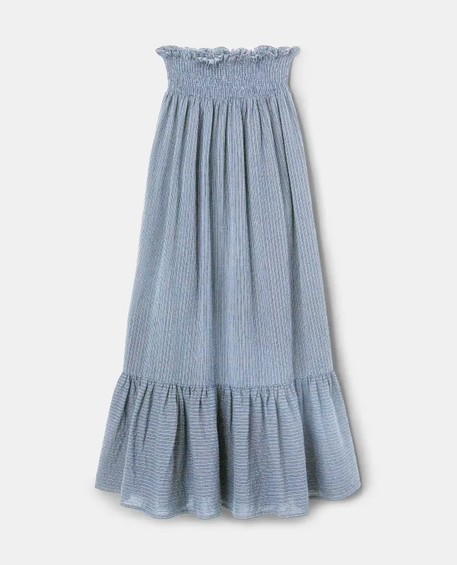 GONNA IN SEERSUCKER LEGGERO COTONE - RIGA AZZURRO sold by Aspesi