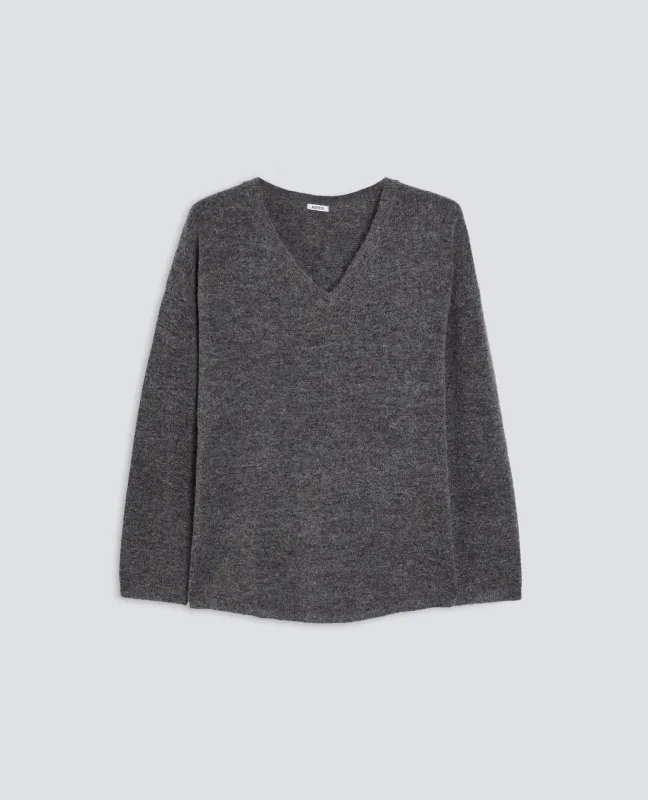 MAGLIA IN MISTO LANA CON SCOLLO A V - GRIGIOG MELANGE sold by Aspesi