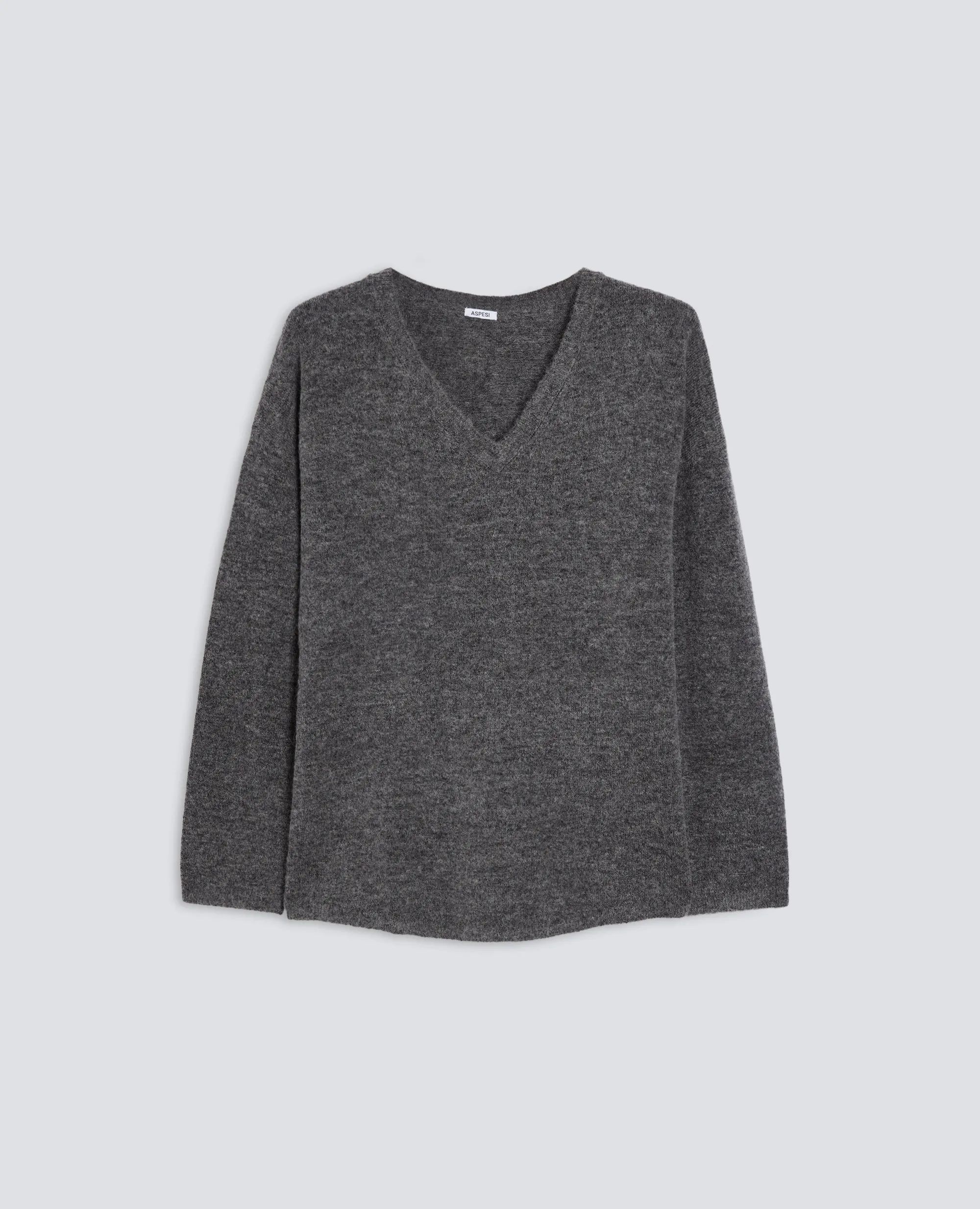 MAGLIA IN MISTO LANA CON SCOLLO A V - GRIGIOG MELANGE sold by Aspesi