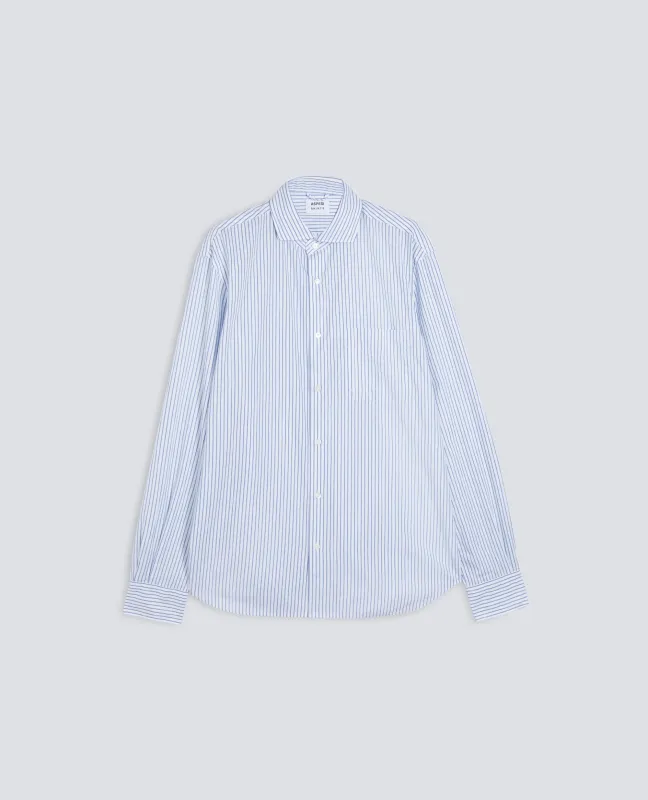 CAMICIA IN POPELINE DI COTONE RIGATO - RIGA BLU sold by Aspesi