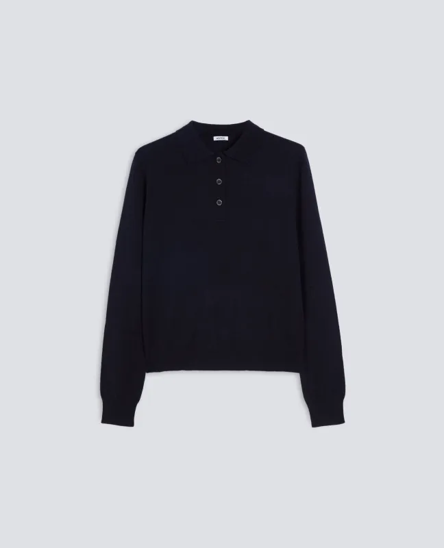 POLO IN LANA - BLU BLACK sold by Aspesi