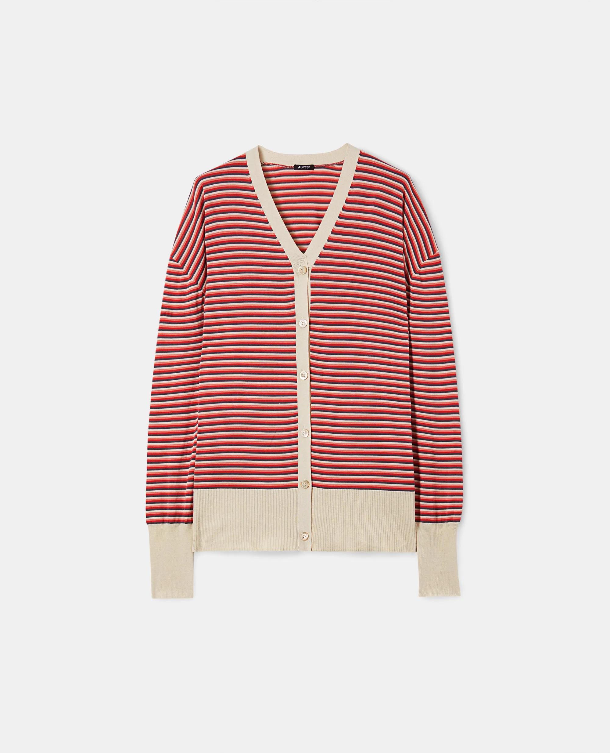 CARDIGAN A RIGHE CON SCOLLO A V - MULTICOLOR sold by Aspesi