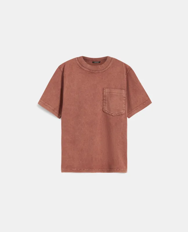 T-SHIRT IN JERSEY DI COTONE TINTO CAPO - TABACCO sold by Aspesi