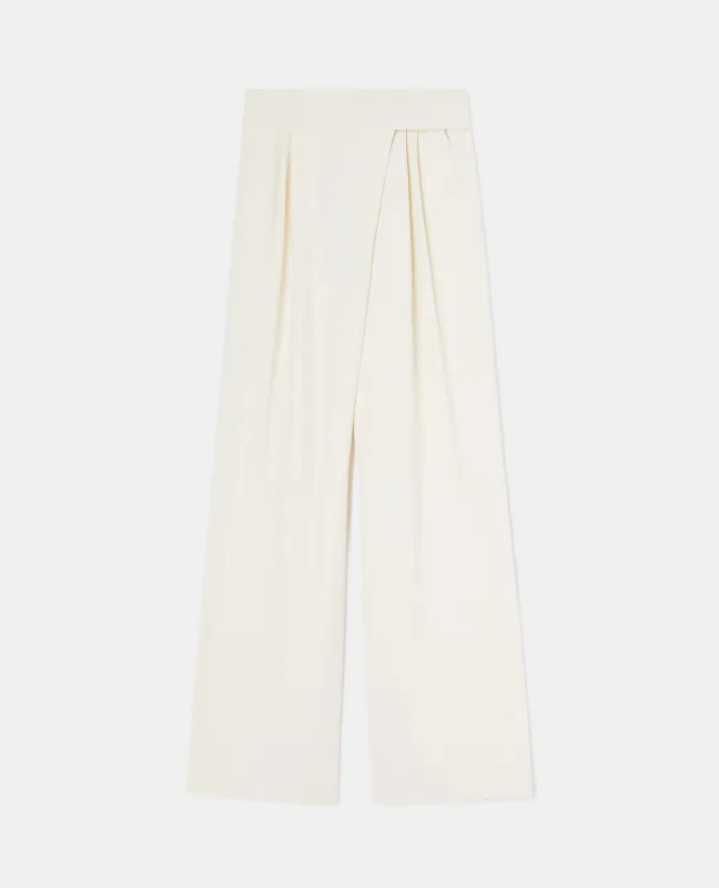PANTALONE PALAZZO IN CRÀªPE ENVERS SATIN - NATURALE sold by Aspesi