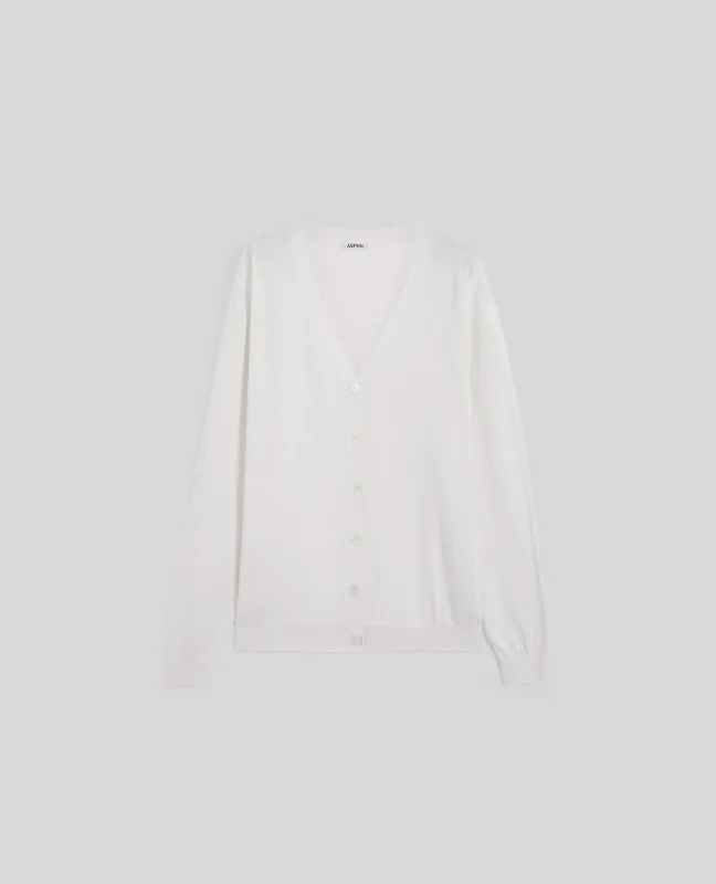 CARDIGAN IN MAGLIA DI MISTO COTONE, SETA E LINO - BIANCO sold by Aspesi