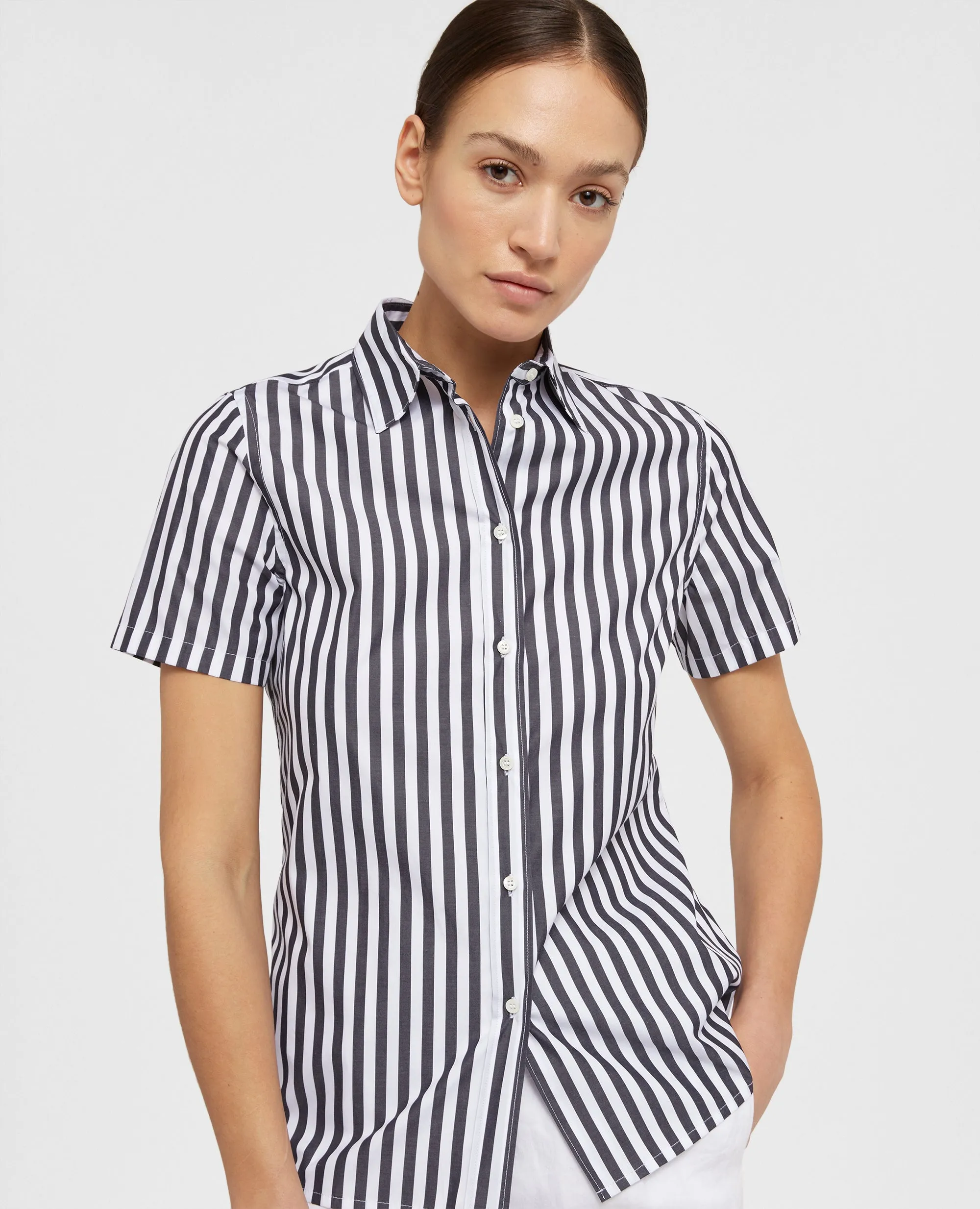 CAMICIA A MANICHE CORTE A RIGHE - RIGA NERA sold by Aspesi product image thumbnail 4