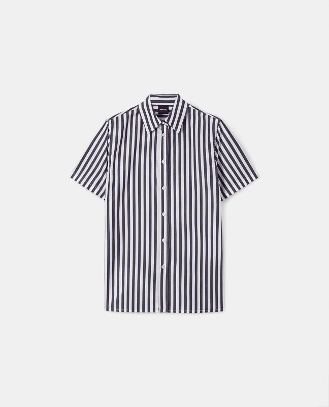 CAMICIA A MANICHE CORTE A RIGHE - RIGA NERA sold by Aspesi