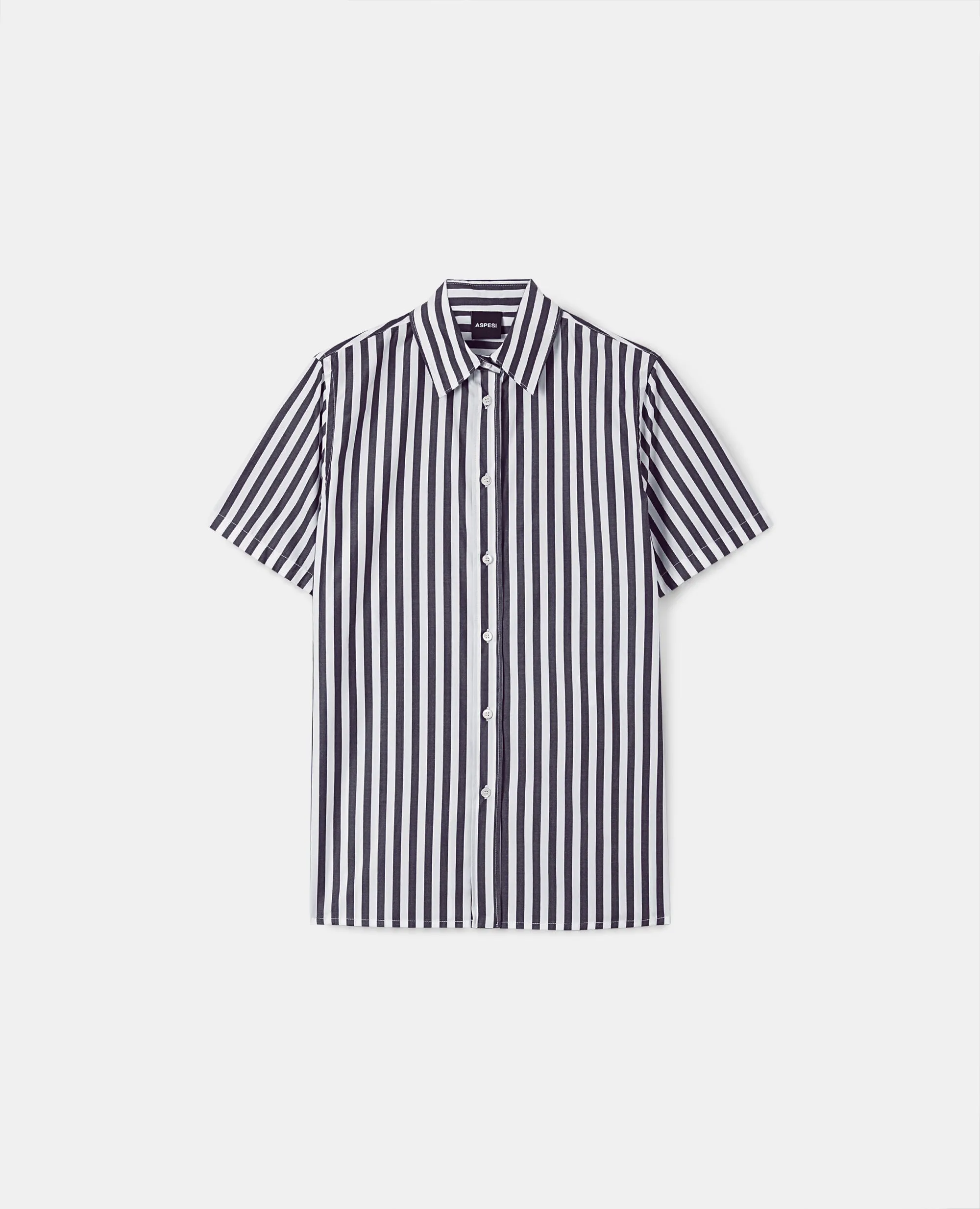 CAMICIA A MANICHE CORTE A RIGHE - RIGA NERA sold by Aspesi