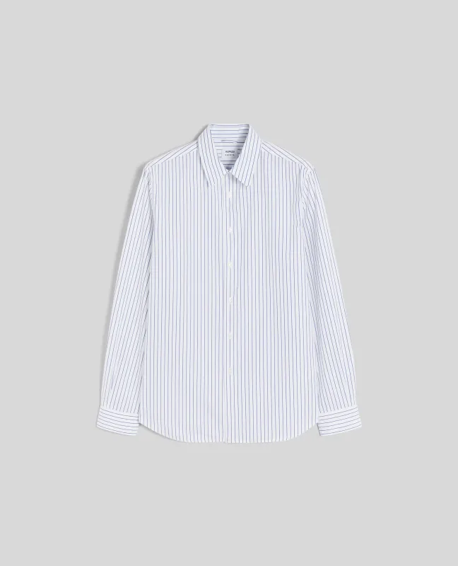 CAMICIA IN POPELINE DI COTONE RIGATO - RIGA BLU sold by Aspesi