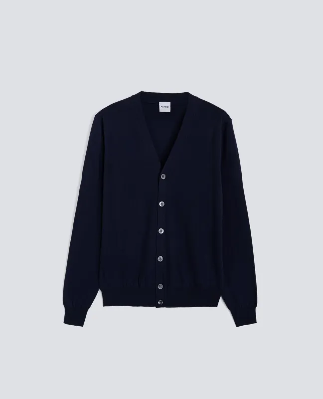 CARDIGAN IN LANA E CASHMERE - NAVY sold by Aspesi