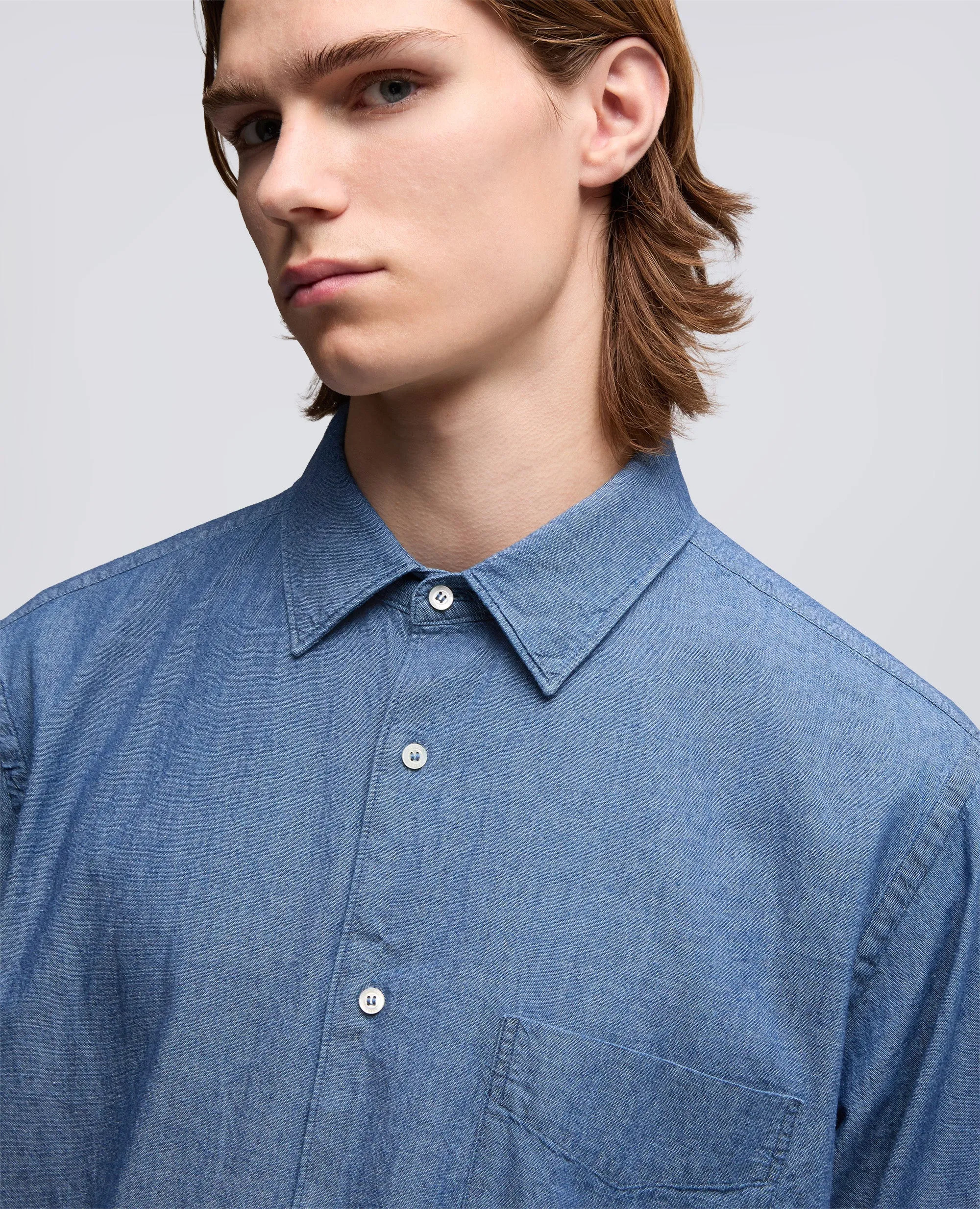 CAMICIA IN CHAMBRAY DI COTONE GIAPPONESE - DENIM MEDIO sold by Aspesi product image thumbnail 4