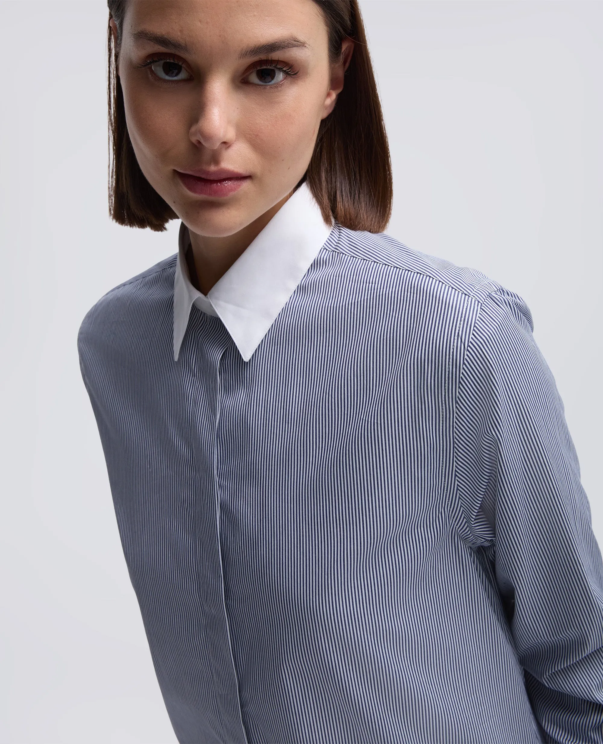 CAMICIA IN PIN POINT DI COTONE - RIGHE BLU sold by Aspesi product image thumbnail 4