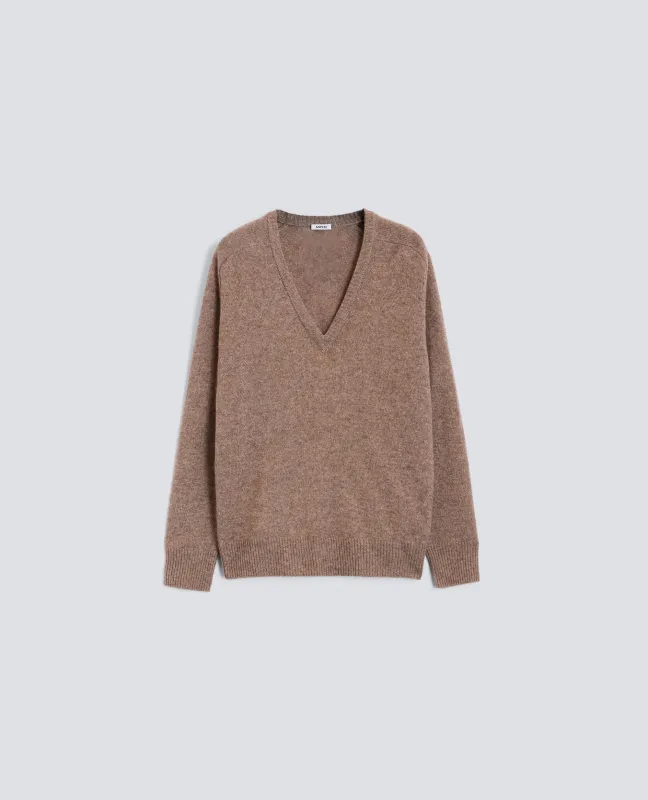 MAGLIA IN MISTO LANA CON SCOLLO A V - TORTORA sold by Aspesi