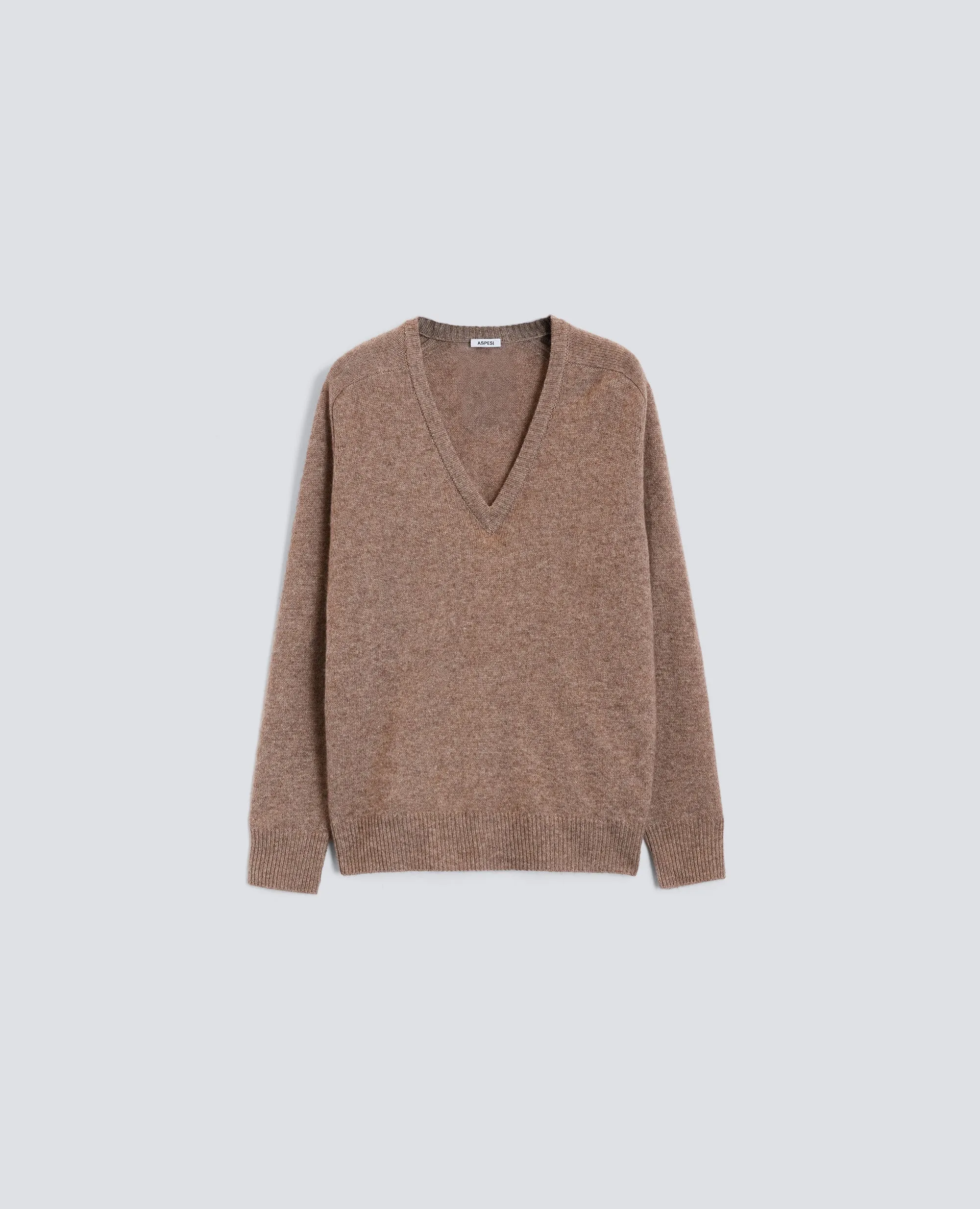 MAGLIA IN MISTO LANA CON SCOLLO A V - TORTORA sold by Aspesi