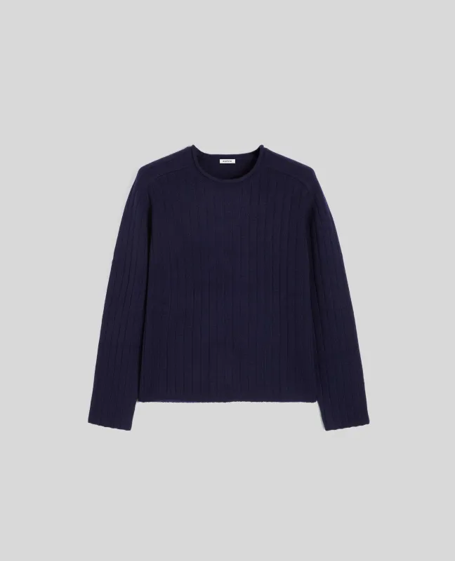 MAGLIA GIROCOLLO IN LANA SUPER GEELONG - BLU NERO sold by Aspesi