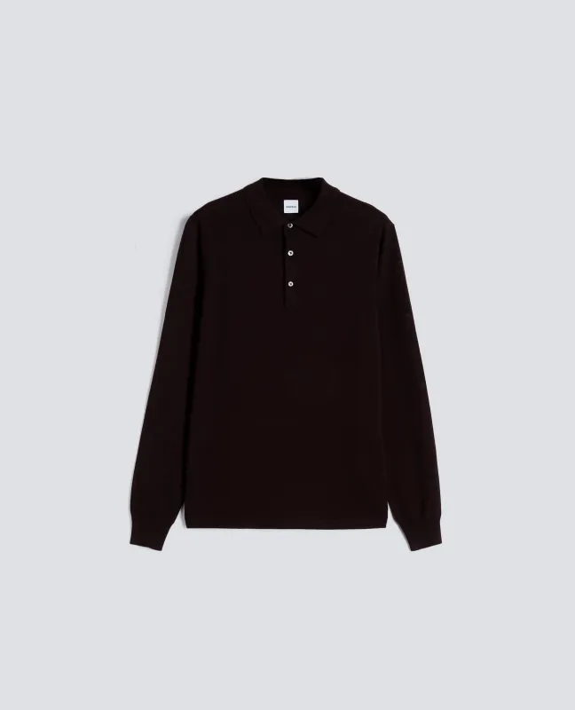 POLO A MANICHE LUNGHE IN LANA MERINO - MARRONE sold by Aspesi