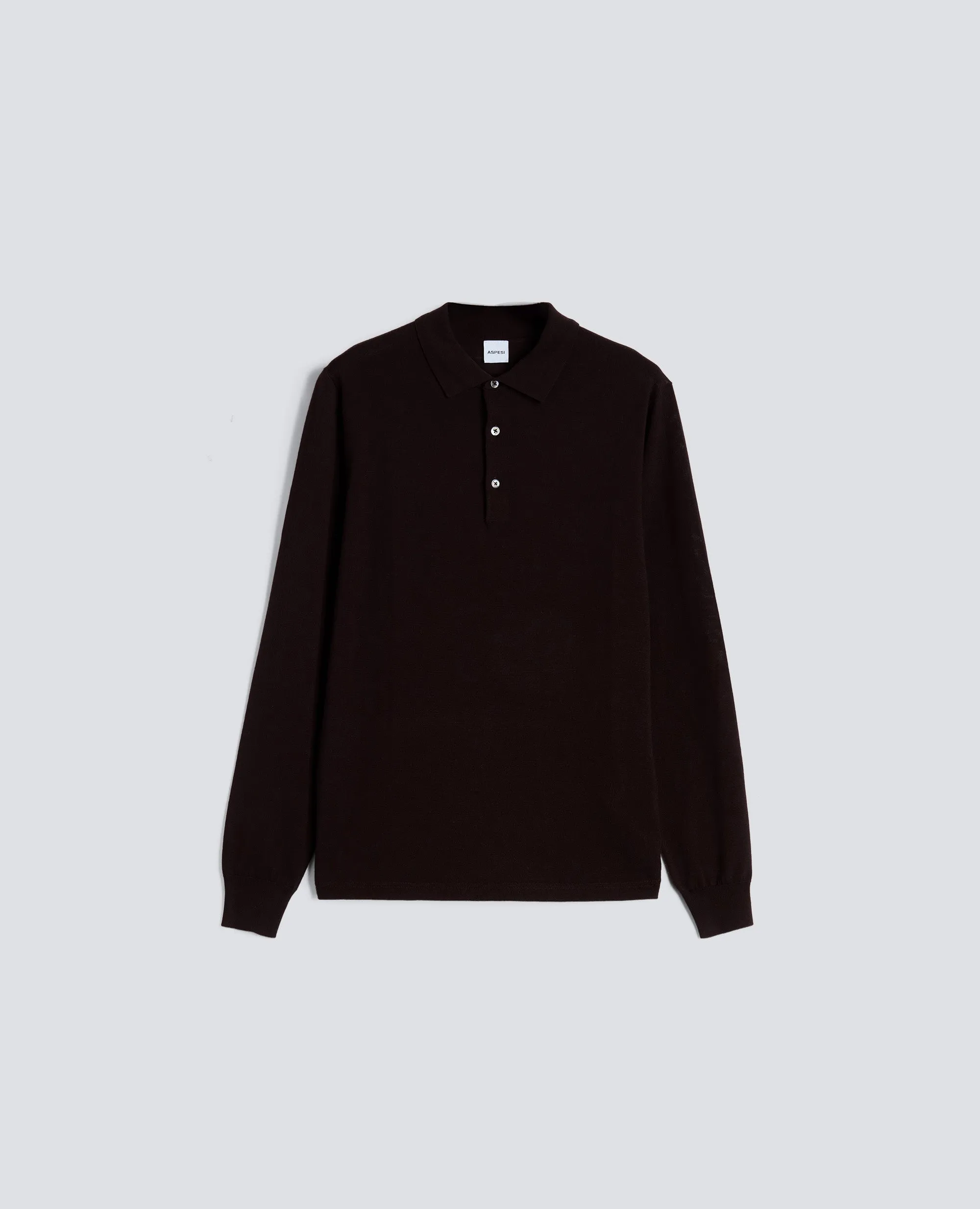 POLO A MANICHE LUNGHE IN LANA MERINO - MARRONE sold by Aspesi