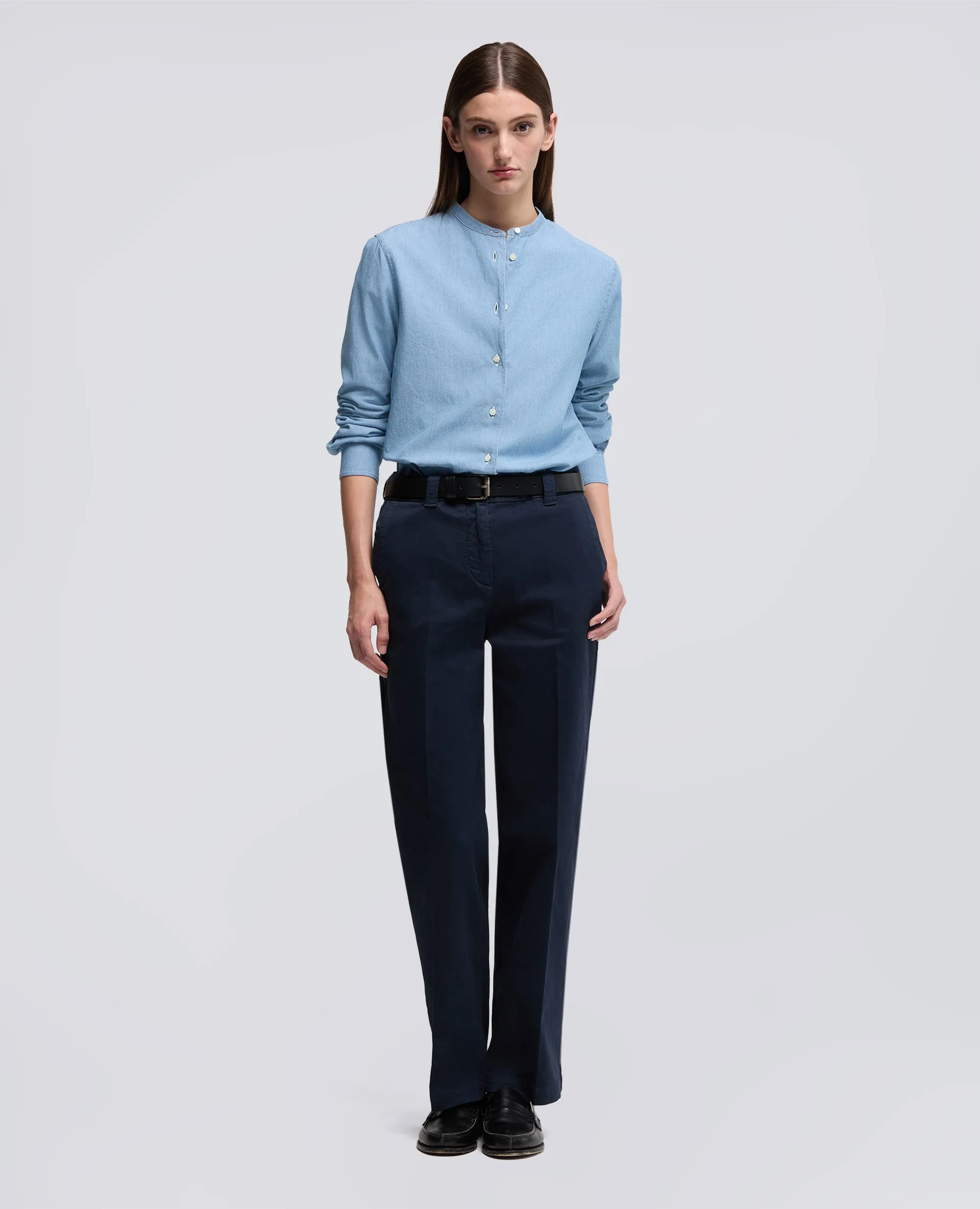 CAMICIA IN CHAMBRAY COTONE GIAPPONESE CON COLLO ALLA COREANA - DENIM CHIARO sold by Aspesi product image thumbnail 2