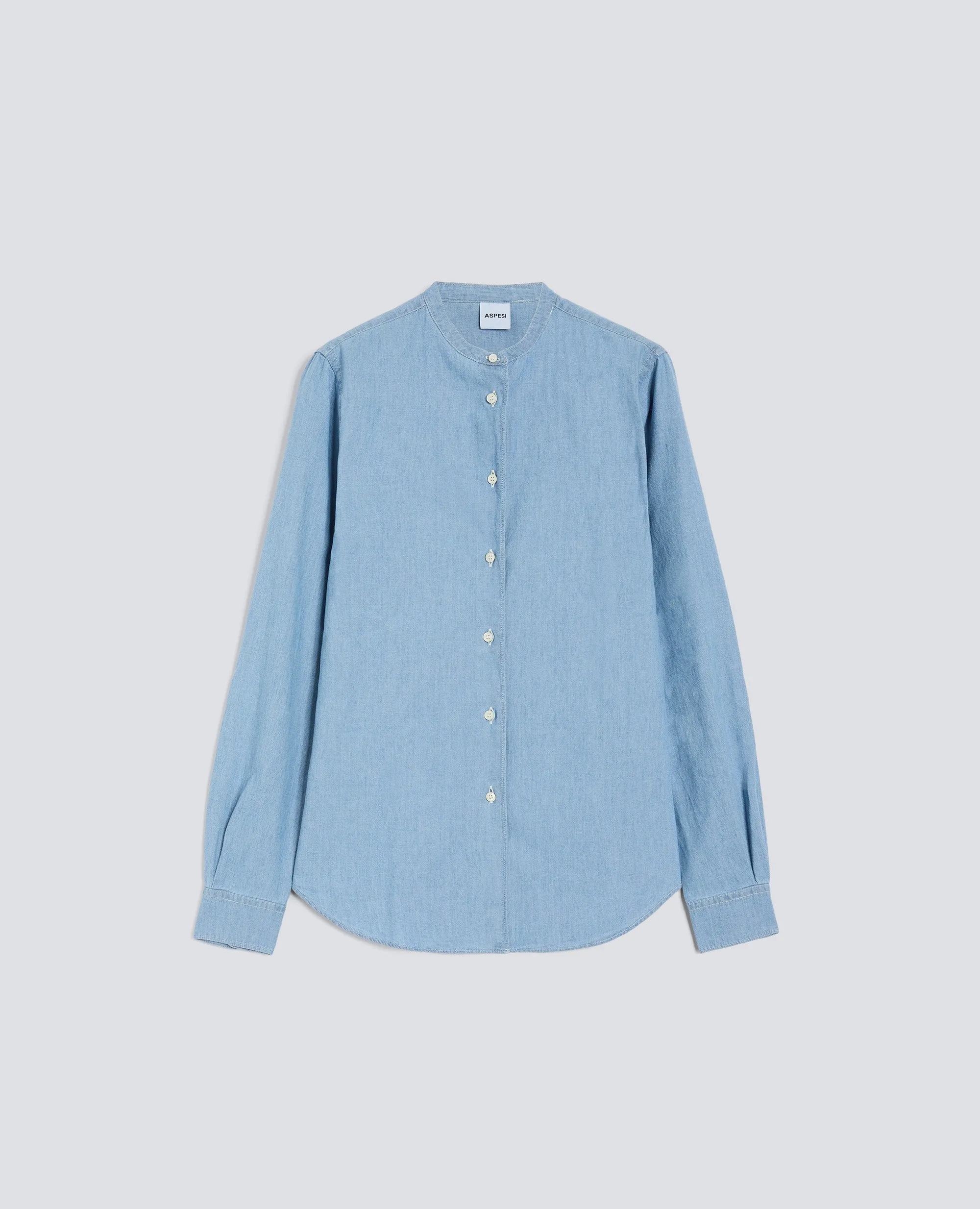 CAMICIA IN CHAMBRAY COTONE GIAPPONESE CON COLLO ALLA COREANA - DENIM CHIARO sold by Aspesi