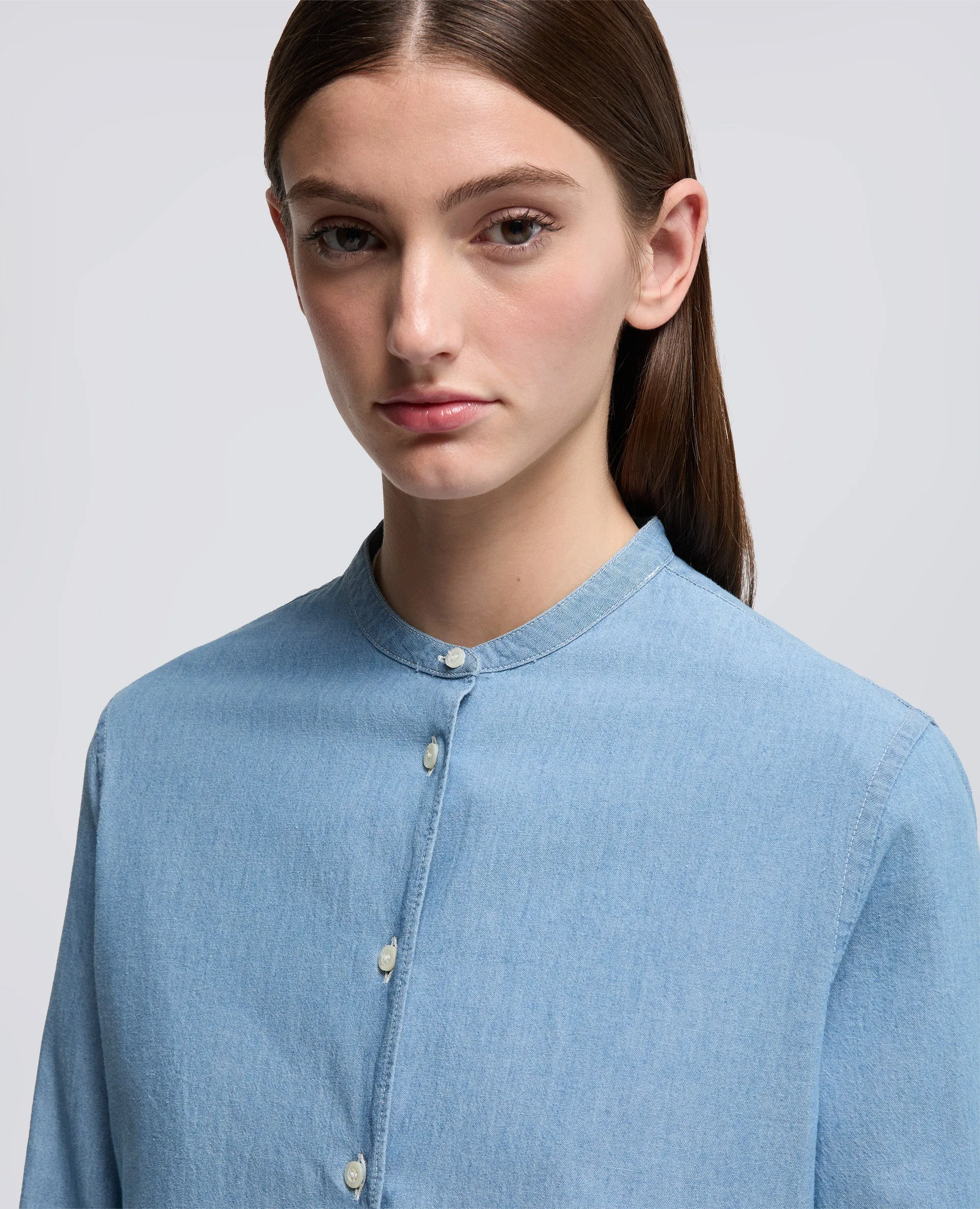 CAMICIA IN CHAMBRAY COTONE GIAPPONESE CON COLLO ALLA COREANA - DENIM CHIARO sold by Aspesi product image thumbnail 4