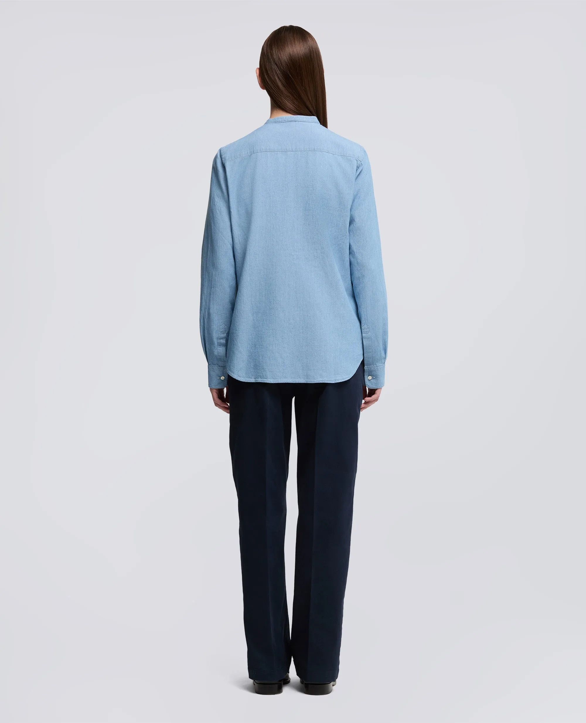 CAMICIA IN CHAMBRAY COTONE GIAPPONESE CON COLLO ALLA COREANA - DENIM CHIARO sold by Aspesi product image thumbnail 3