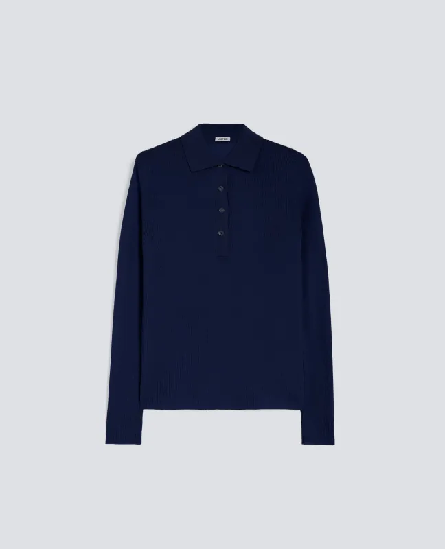 POLO IN LANA MERINO - BLU BLACK sold by Aspesi