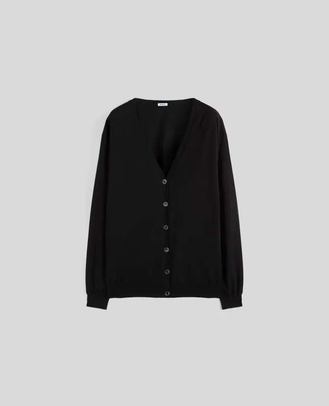 CARDIGAN IN MAGLIA DI MISTO COTONE, SETA E LINO - NERO made by Aspesi