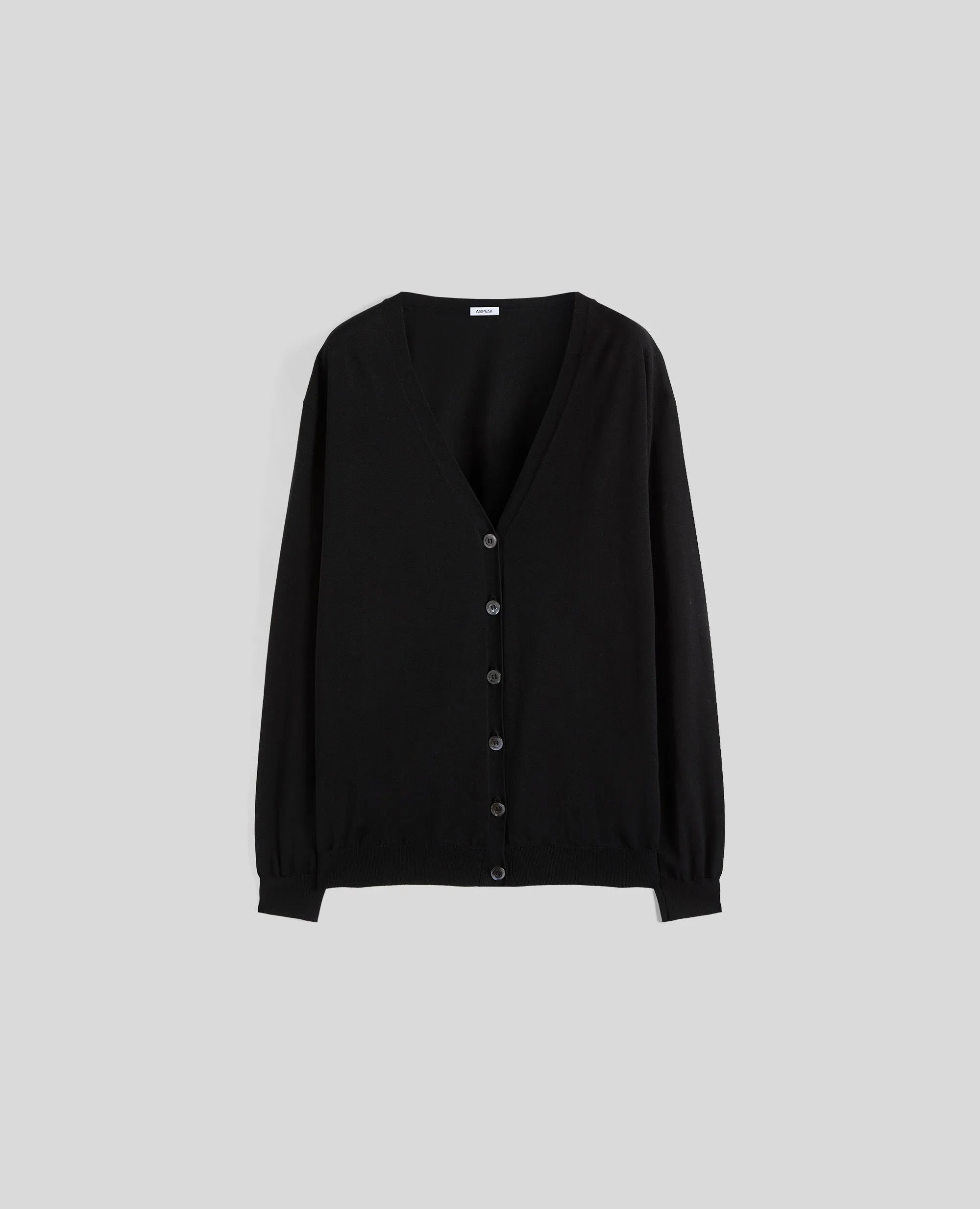 CARDIGAN IN MAGLIA DI MISTO COTONE, SETA E LINO - NERO sold by Aspesi