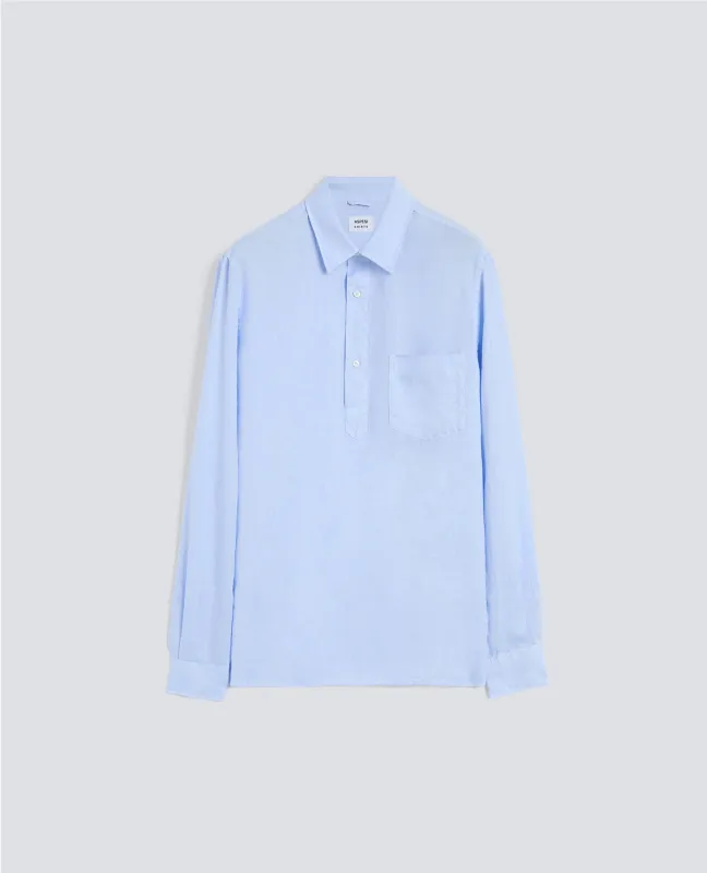 CAMICIA IN LINO LEGGERO A POLO - AZZURRO sold by Aspesi