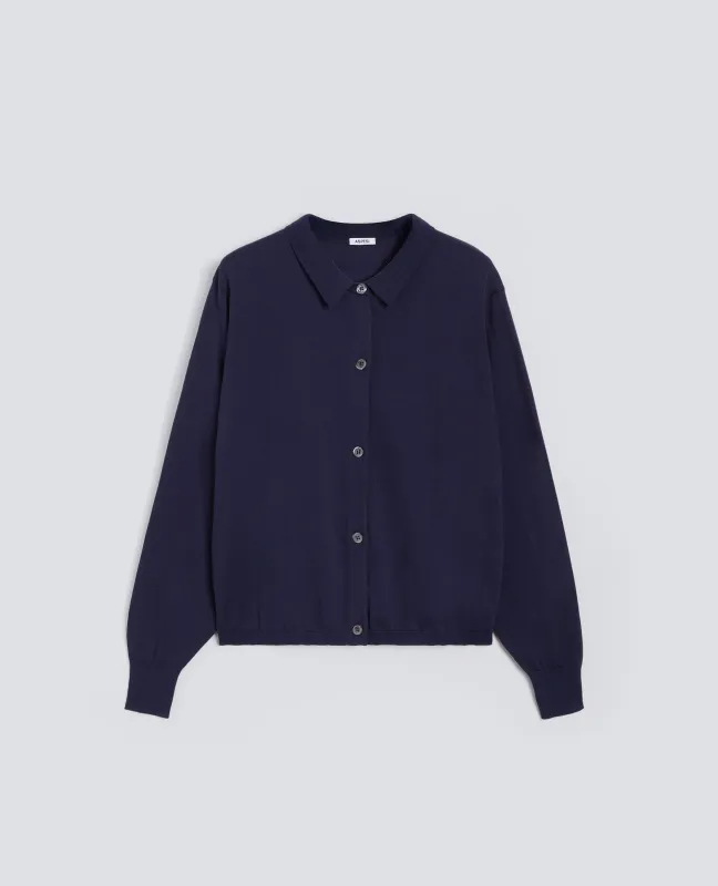 CARDIGAN CON COLLETTO IN MISTO COTONE-SETA-LINO - NAVY made by Aspesi