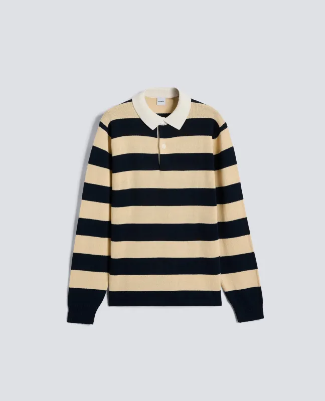 POLO A MANICHE LUNGHE IN FILATO DI COTONE - CORDA/BLU made by Aspesi