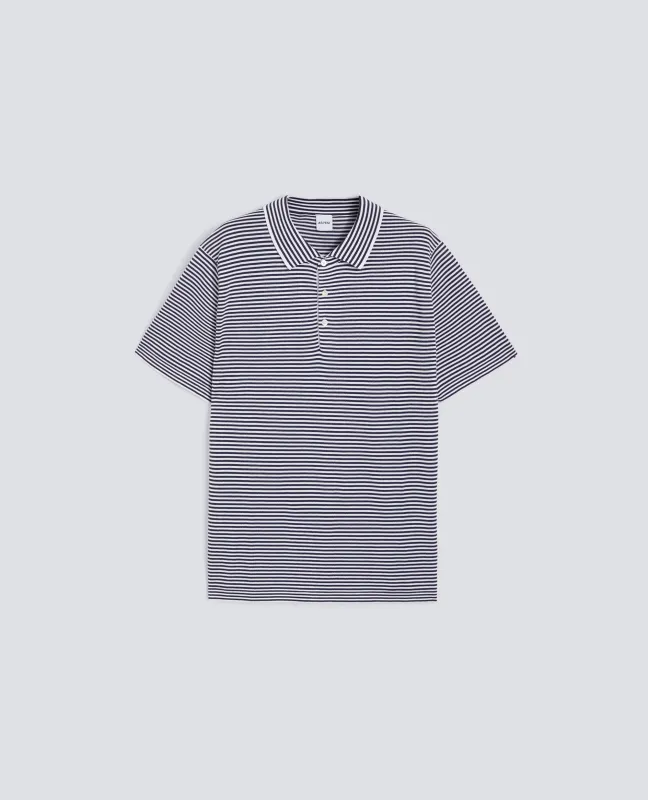 POLO IN MAGLIA DI COTONE, SETA E LINO - RIGA BLU sold by Aspesi