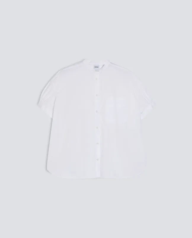 CAMICIA IN POPELINE DI PURO COTONE CON COLLO ALLA COREANA - BIANCO made by Aspesi