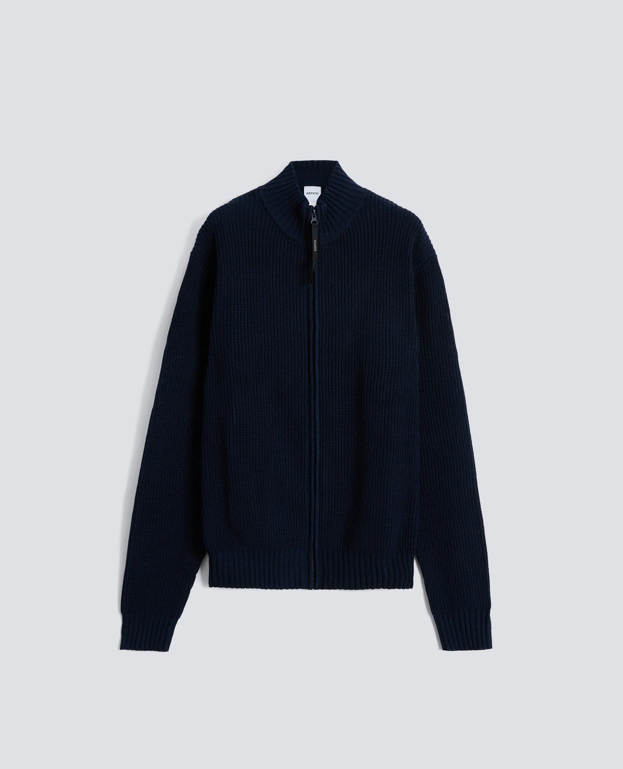MAGLIA CON ZIP IN FILATO DI COTONE - NAVY sold by Aspesi