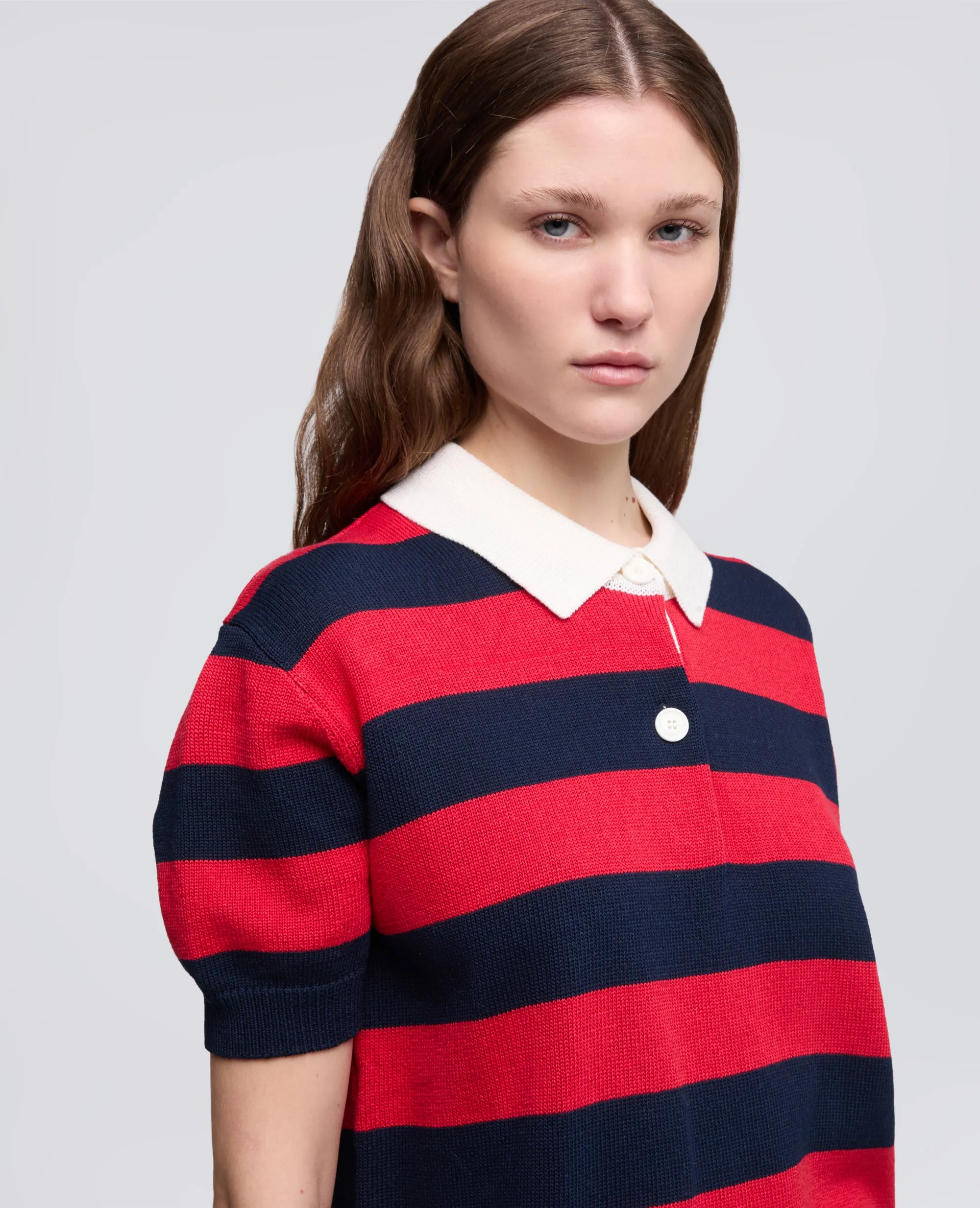 POLO IN COTONE A MANICHE CORTE - ROSSO/BLU sold by Aspesi product image thumbnail 4