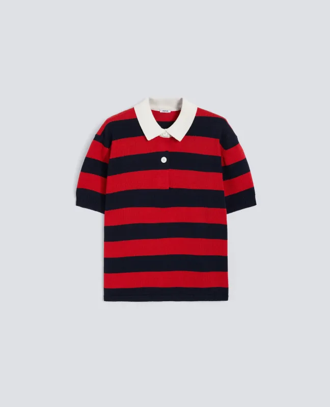 POLO IN COTONE A MANICHE CORTE - ROSSO/BLU made by Aspesi