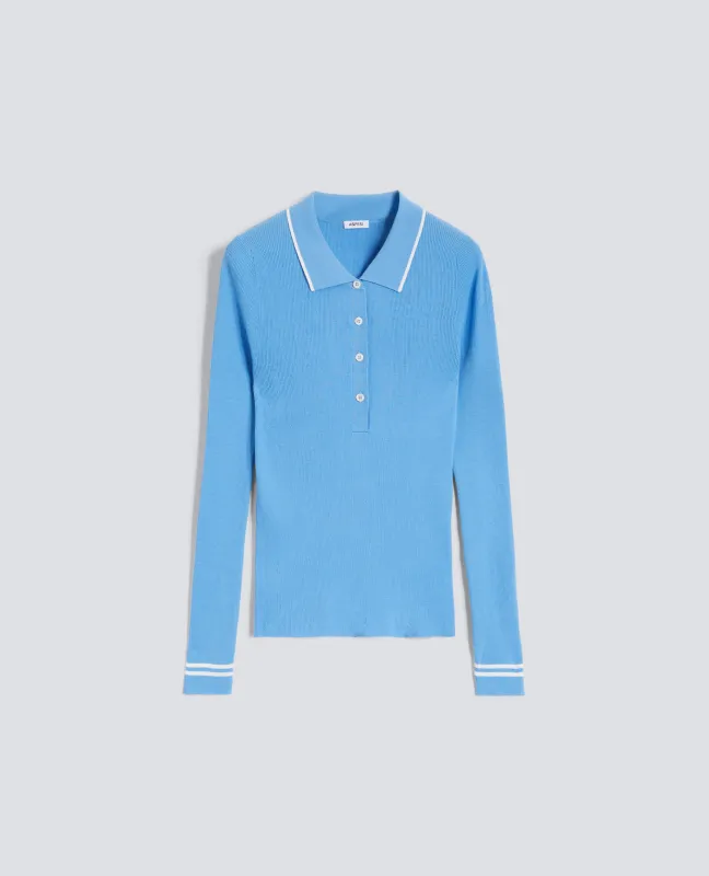 POLO A MANICHE LUNGHE REALIZZATA IN FILATO DI PURO COTONE - AZZURRO sold by Aspesi