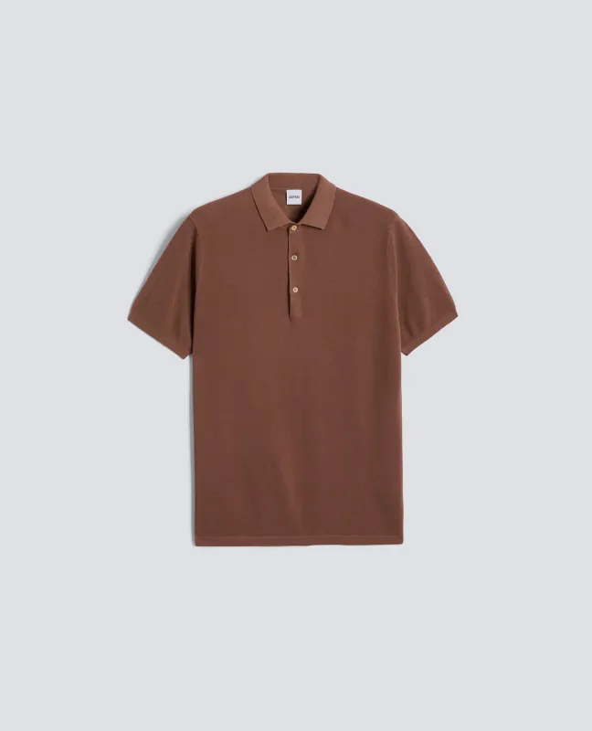 POLO A MANICHE CORTE IN COTONE PUNTO PIQUET TINTO CAPO - TABACCO sold by Aspesi