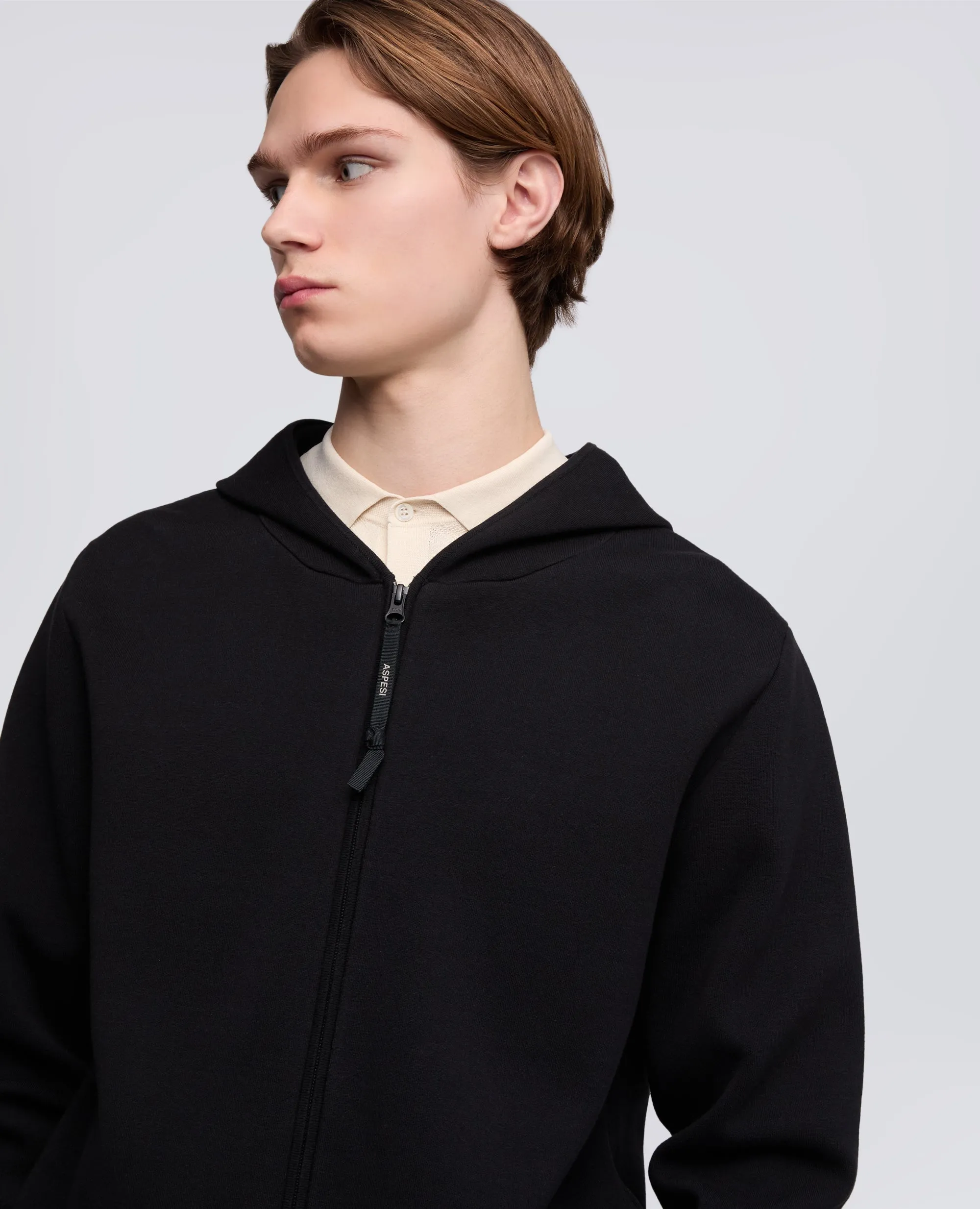 MAGLIA CON CAPPUCCIO IN COTONE DOPPIA FRONTURA - NERO sold by Aspesi product image thumbnail 4