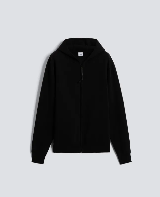 MAGLIA CON CAPPUCCIO IN COTONE DOPPIA FRONTURA - NERO sold by Aspesi