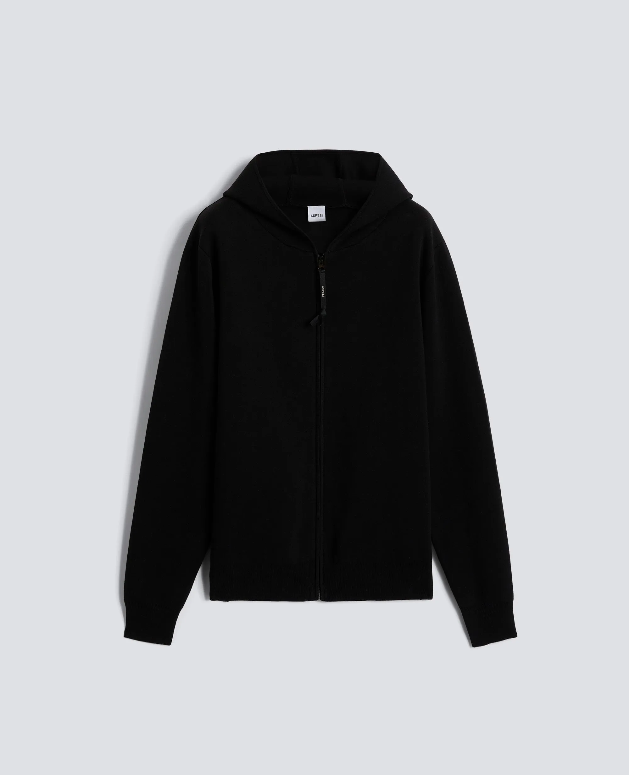 MAGLIA CON CAPPUCCIO IN COTONE DOPPIA FRONTURA - NERO sold by Aspesi