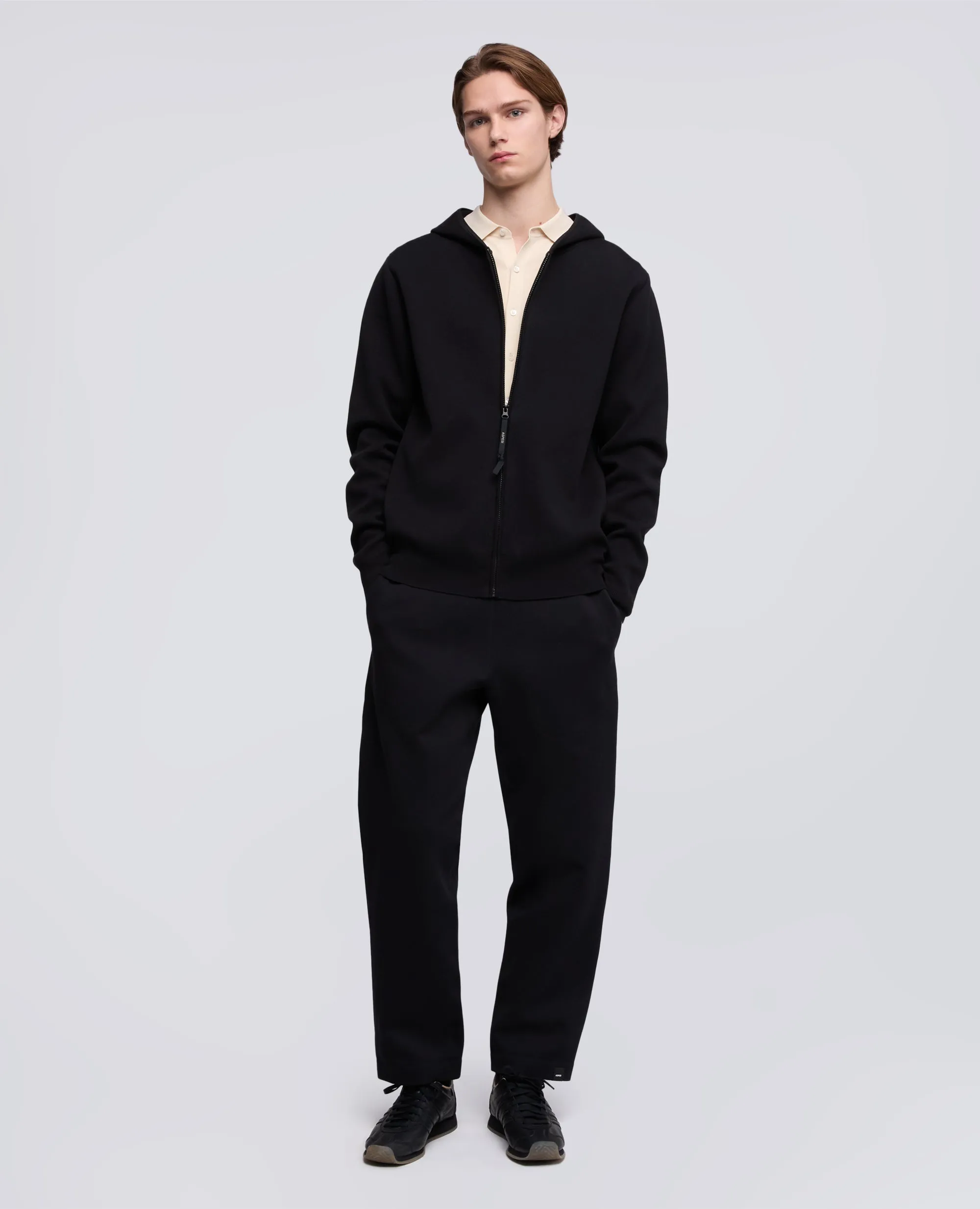 MAGLIA CON CAPPUCCIO IN COTONE DOPPIA FRONTURA - NERO sold by Aspesi product image thumbnail 2